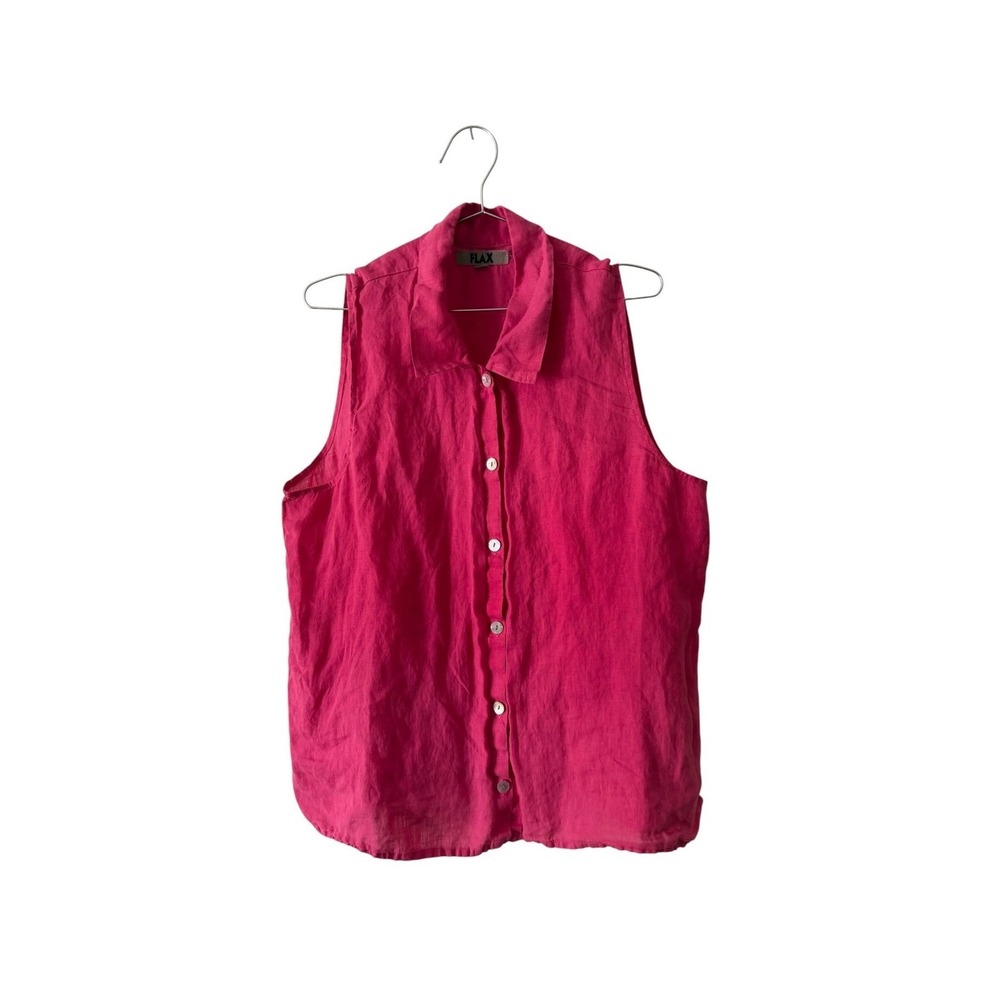 FLAX 100% Linen Sleeveless Button Down Shirt Large Flowy Tank Top Beach Pink